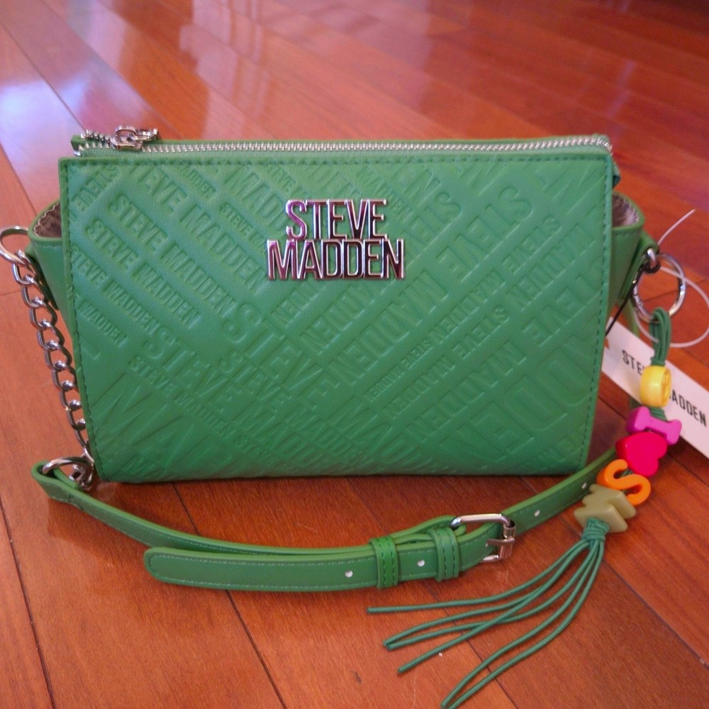 Steve Madden Crossbody Bag Womens Small Green Blexi Charm Embossed Logo DR144805